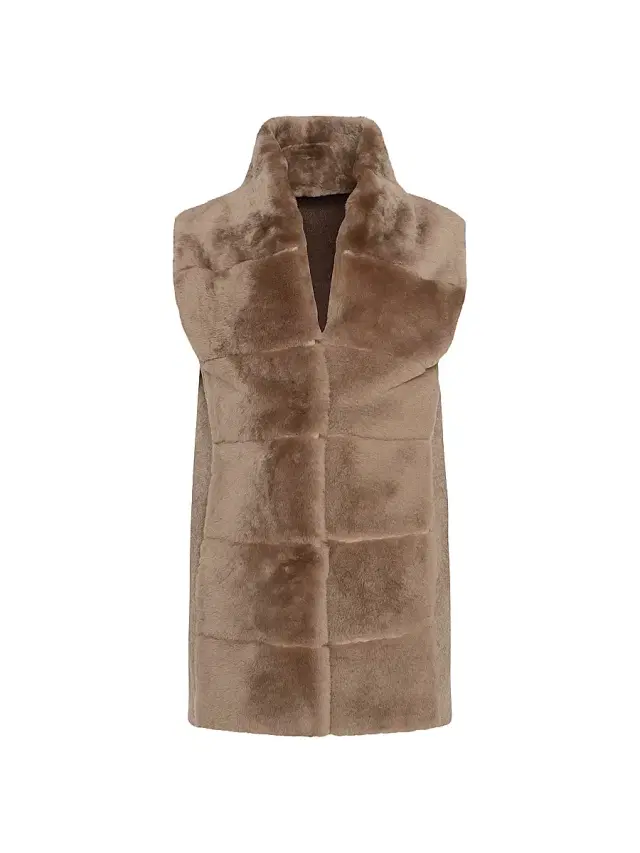 Gorski Women's Reversible Select Shearling Lamb Vest - Taupe - Size Large