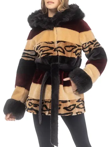 Gorski Women's Shearling Lamb Parka with Merinillo Shearling Lamb Hood Trim & Cuffs, Belt | Thumbnail 2