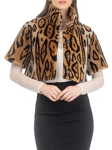 Gorski Women's Select Shearling Lamb Bolero with Cropped Sleeves - Ocelo Print - Size Large | Thumbnail 2 Gorski Women's Select Shearling Lamb Bolero with Cropped Sleeves - Ocelo Print - Size Large | Thumbnail 2