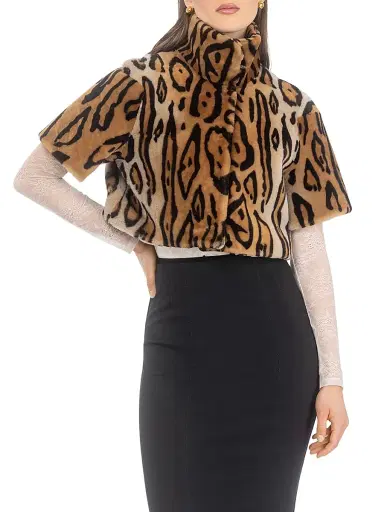 Gorski Women's Select Shearling Lamb Bolero with Cropped Sleeves - Ocelo Print - Size Large | Thumbnail 3 Gorski Women's Select Shearling Lamb Bolero with Cropped Sleeves - Ocelo Print - Size Large | Thumbnail 3