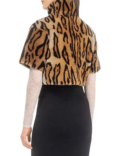 Gorski Women's Select Shearling Lamb Bolero with Cropped Sleeves - Ocelo Print - Size Large | Thumbnail 4 Gorski Women's Select Shearling Lamb Bolero with Cropped Sleeves - Ocelo Print - Size Large | Thumbnail 4