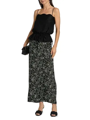 Reformation Women's Silvia Silk Lace-Trimmed Top - Black | Thumbnail 2 Reformation Women's Silvia Silk Lace-Trimmed Top - Black | Thumbnail 2