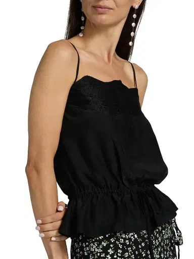Reformation Women's Silvia Silk Lace-Trimmed Top - Black | Thumbnail 6 Reformation Women's Silvia Silk Lace-Trimmed Top - Black | Thumbnail 6