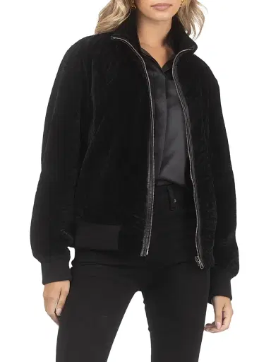 Gorski Women's Reversible Textured Shearling Lamb Bomber Jacket - Black - Size Large | Thumbnail 2