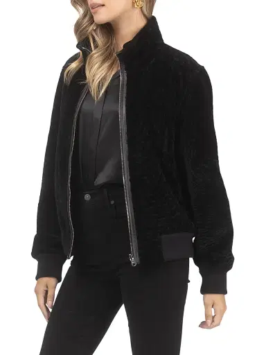 Gorski Women's Reversible Textured Shearling Lamb Bomber Jacket - Black - Size Large | Thumbnail 3
