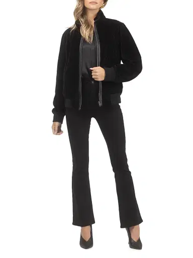 Gorski Women's Reversible Textured Shearling Lamb Bomber Jacket - Black - Size Large | Thumbnail 5