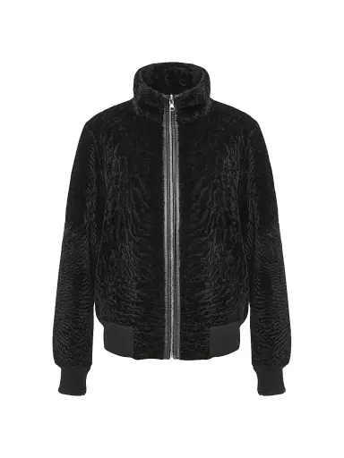 Gorski Women's Reversible Textured Shearling Lamb Bomber Jacket - Black - Size Large | Thumbnail 1