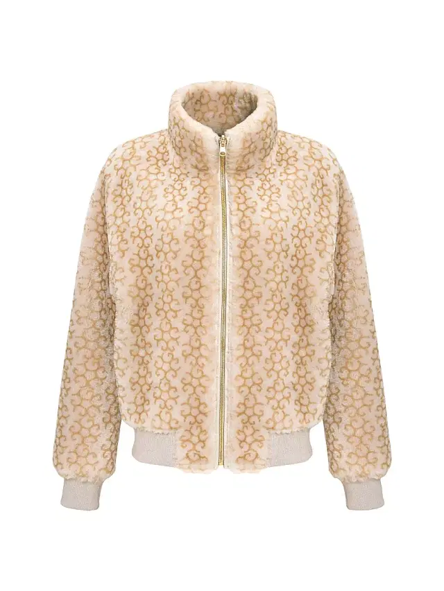 Women's Reversible Select Shearling Lamb Insignia Bomber Jacket - Cream