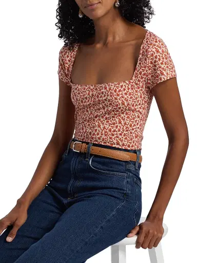 Reformation Women's Bardot Floral Square Neck Top - Mulberry - Size Medium | Thumbnail 6 Reformation Women's Bardot Floral Square Neck Top - Mulberry - Size Medium | Thumbnail 6