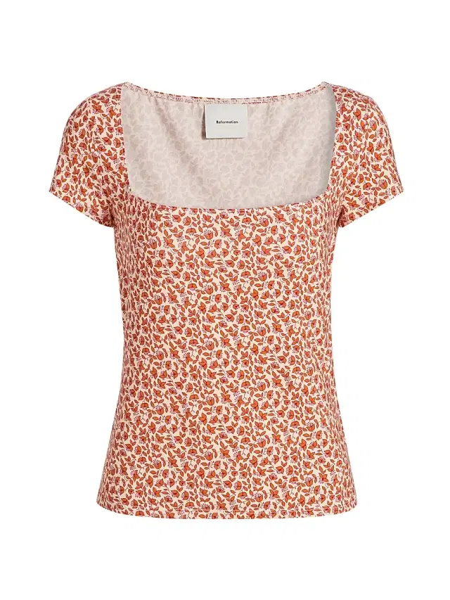 Women's Bardot Floral Square Neck Top - Mulberry