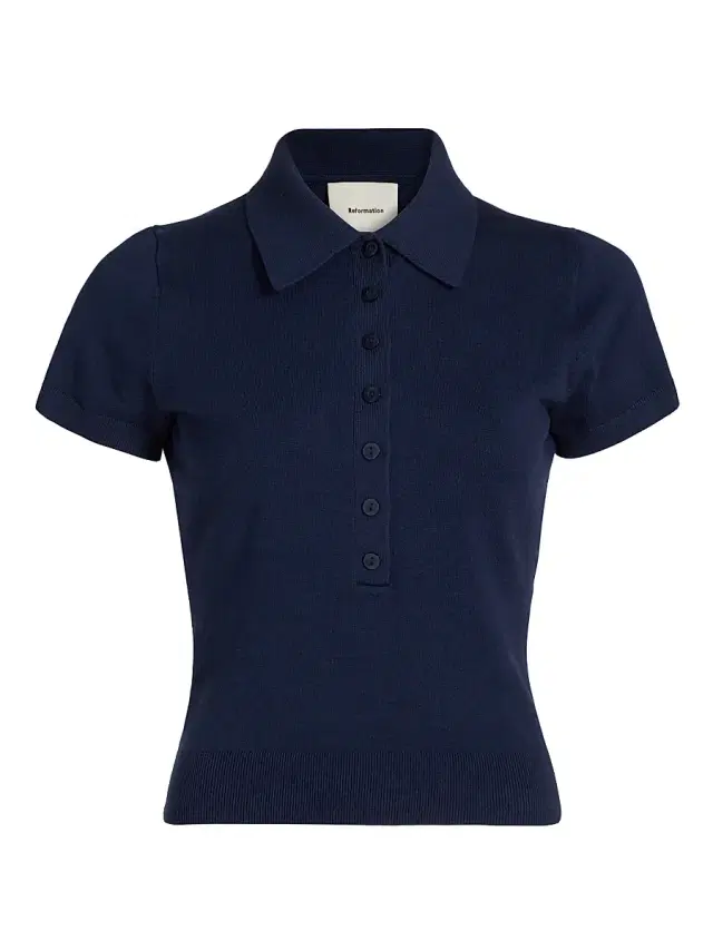 Reformation Women's Bentley Cotton Polo Sweater - Navy