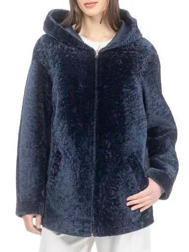 Gorski Women's Textured Reversible Shearling Lamb Zip Parka - Navy - Size Medium | Thumbnail 2 Gorski Women's Textured Reversible Shearling Lamb Zip Parka - Navy - Size Medium | Thumbnail 2
