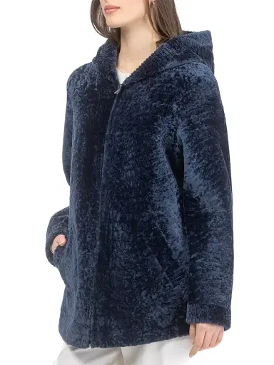 Gorski Women's Textured Reversible Shearling Lamb Zip Parka - Navy - Size Medium | Thumbnail 3 Gorski Women's Textured Reversible Shearling Lamb Zip Parka - Navy - Size Medium | Thumbnail 3