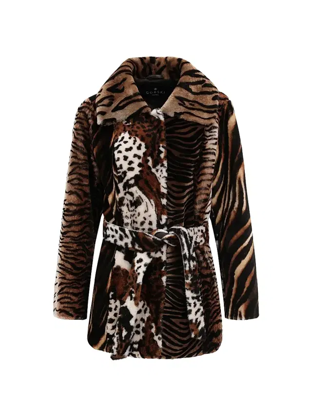 Gorski Women's Select Shearling Lamb Jacket Belt - Africa Print - Size Large