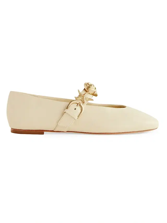 Reformation Women's Bethany Embellished Leather Ballet Flats - Cream Puff Shells