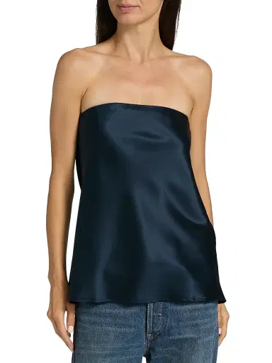Reformation Women's Sienna Satin Strapless Top - Midnight - Size 10 | Thumbnail 6 Reformation Women's Sienna Satin Strapless Top - Midnight - Size 10 | Thumbnail 6