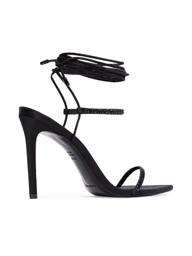 Black Suede Studio Women's Lauren 100MM Strappy Sandals - Black Satin Embellished - Size 6 | Thumbnail 5