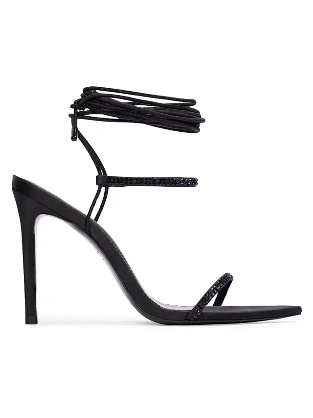 Black Suede Studio Women's Lauren 100MM Strappy Sandals - Black Satin Embellished