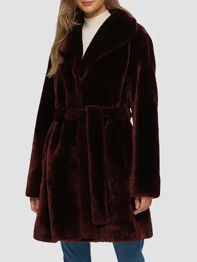 Gorski Women's Shearling Lamb Stroller Reversible to Taffeta Belt - Burgundy - Size XS | Thumbnail 2