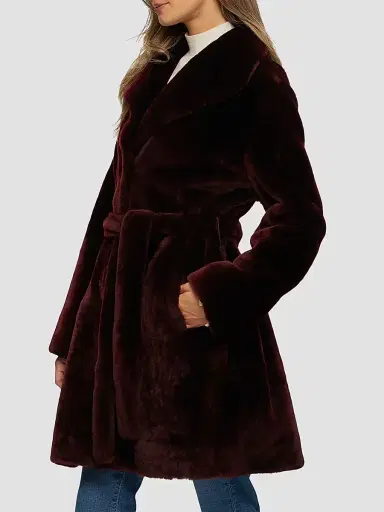 Gorski Women's Shearling Lamb Stroller Reversible to Taffeta Belt - Burgundy - Size XS | Thumbnail 3
