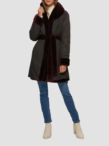 Gorski Women's Shearling Lamb Stroller Reversible to Taffeta Belt - Burgundy - Size XS | Thumbnail 5