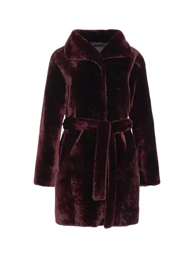 Gorski Women's Shearling Lamb Stroller Reversible to Taffeta Belt - Burgundy - Size XS | Thumbnail 1