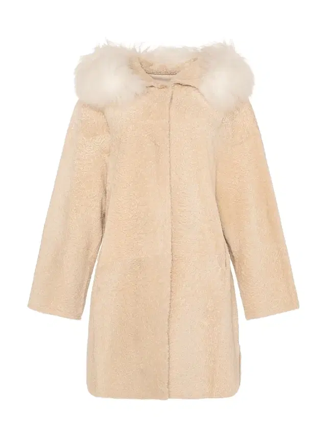 Gorski Women's Reversible New Zealand Shearling Lamb Stroller with Select Mongolian Lamb Hood Trim - Beige - Size Medium