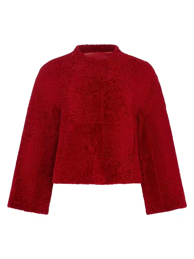 Gorski Women's Reversible Collarless New Zealand Shearling Lamb Jacket
