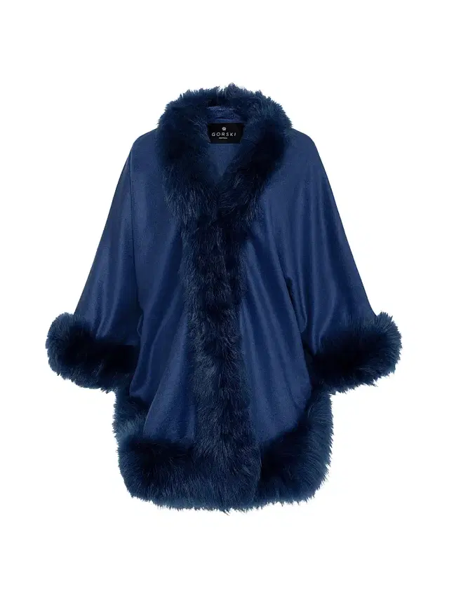 Gorski Women's Select Cashmere Capelet with Toscana Shearling Lamb Trim - Dark Blue