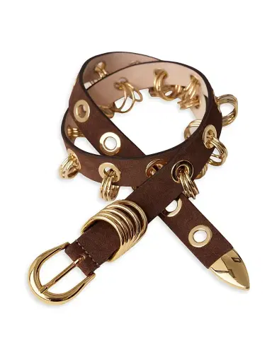 Déhanche Women's Revenge Suede Ring & Grommet Belt - Chocolate Gold | Thumbnail 4