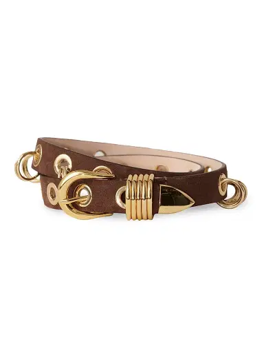 Déhanche Women's Revenge Suede Ring & Grommet Belt - Chocolate Gold | Thumbnail 1