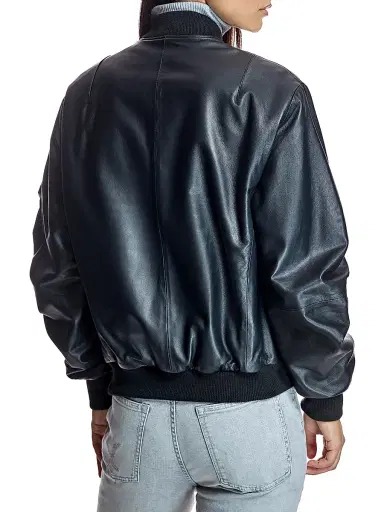 Maximilian Women's Oversized Leather Bomber - Black | Thumbnail 4 Maximilian Women's Oversized Leather Bomber - Black | Thumbnail 4