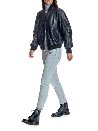 Maximilian Women's Oversized Leather Bomber - Black | Thumbnail 6 Maximilian Women's Oversized Leather Bomber - Black | Thumbnail 6