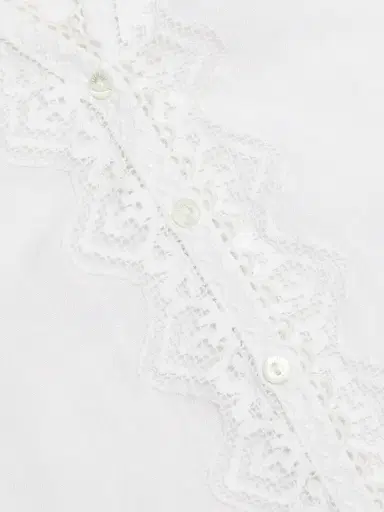 DÔEN Women's Brigetta Eyelet-Trim Linen Puff Sleeve Top - Salt - Size Large | Thumbnail 7