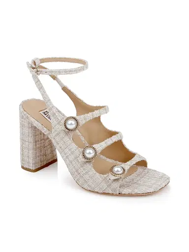 Badgley Mischka Women's Vella 85MM Tweed Block-Heel Sandals - Cream Multi | Thumbnail 2 Badgley Mischka Women's Vella 85MM Tweed Block-Heel Sandals - Cream Multi | Thumbnail 2
