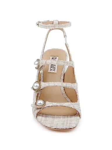 Badgley Mischka Women's Vella 85MM Tweed Block-Heel Sandals - Cream Multi | Thumbnail 4 Badgley Mischka Women's Vella 85MM Tweed Block-Heel Sandals - Cream Multi | Thumbnail 4