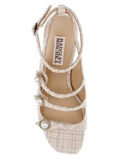 Badgley Mischka Women's Vella 85MM Tweed Block-Heel Sandals - Cream Multi | Thumbnail 5 Badgley Mischka Women's Vella 85MM Tweed Block-Heel Sandals - Cream Multi | Thumbnail 5