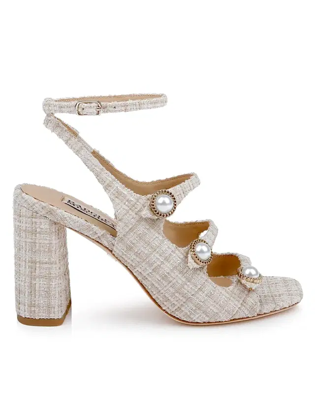 Badgley Mischka Women's Vella 85MM Tweed Block-Heel Sandals - Cream Multi