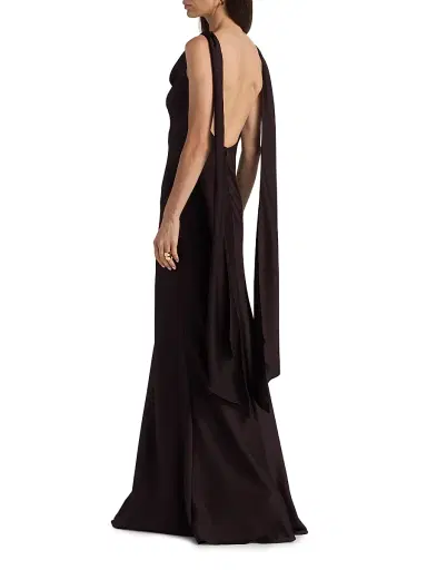 Amsale Women's Hammered Satin Draped A-Line Gown - Raisin | Thumbnail 2