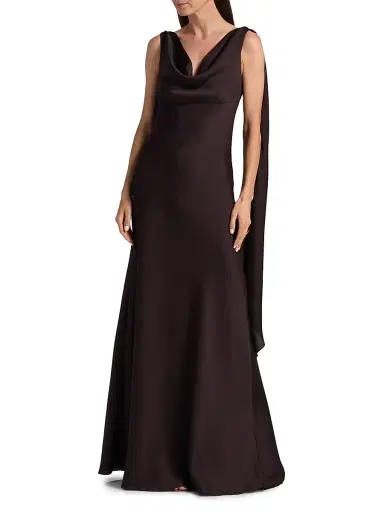 Amsale Women's Hammered Satin Draped A-Line Gown - Raisin | Thumbnail 3