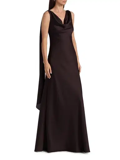 Amsale Women's Hammered Satin Draped A-Line Gown - Raisin | Thumbnail 4