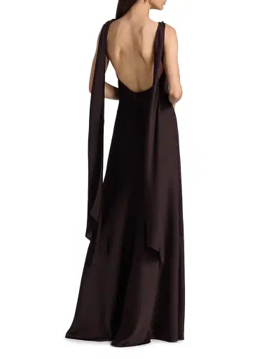 Amsale Women's Hammered Satin Draped A-Line Gown - Raisin | Thumbnail 5