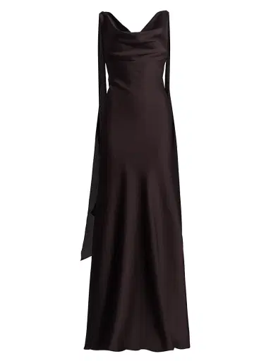 Amsale Women's Hammered Satin Draped A-Line Gown - Raisin | Thumbnail 1