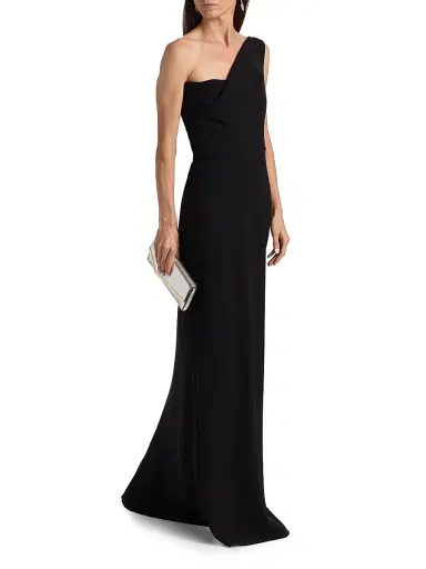 Amsale Women's Draped One-Shoulder Sheath Gown - Black - Size 14 | Thumbnail 2