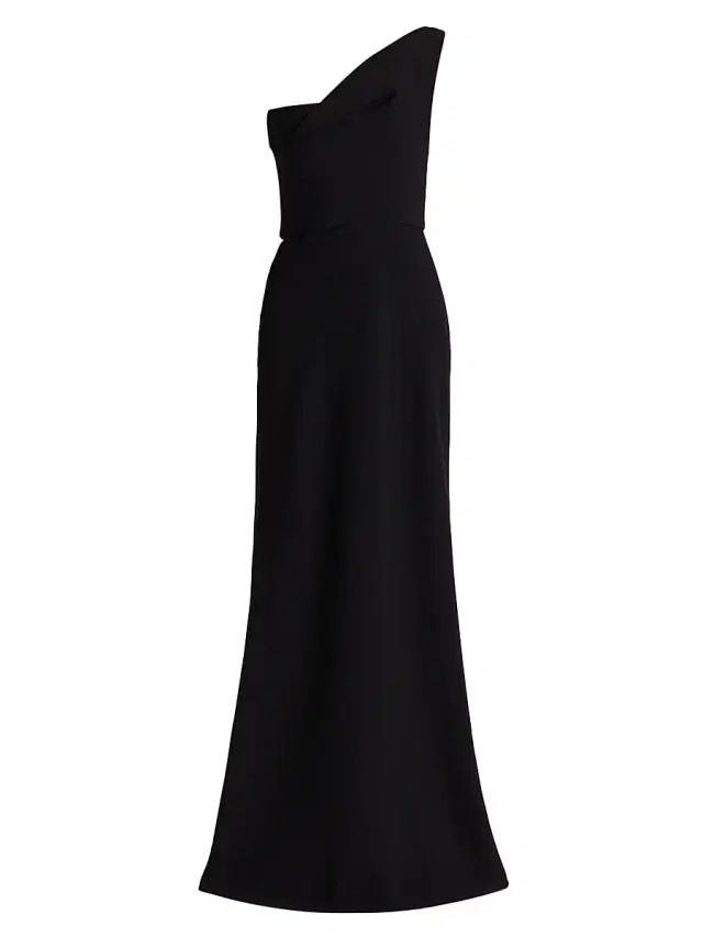Women's Draped One-Shoulder Sheath Gown - Black
