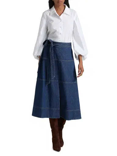 Tanya Taylor Women's Hudley Tie-Waist Denim Midi-Skirt - Classic Indigo Blue | Thumbnail 2 Tanya Taylor Women's Hudley Tie-Waist Denim Midi-Skirt - Classic Indigo Blue | Thumbnail 2