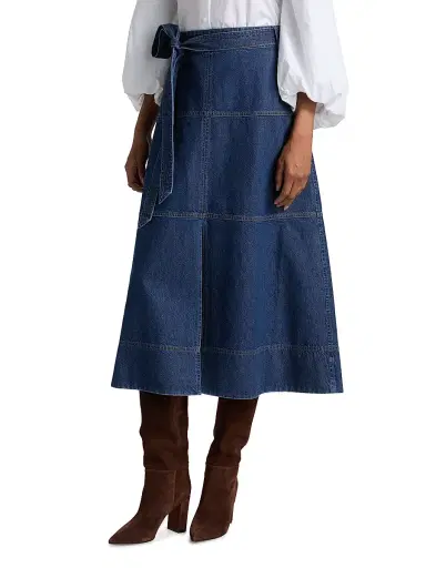 Tanya Taylor Women's Hudley Tie-Waist Denim Midi-Skirt - Classic Indigo Blue | Thumbnail 4 Tanya Taylor Women's Hudley Tie-Waist Denim Midi-Skirt - Classic Indigo Blue | Thumbnail 4