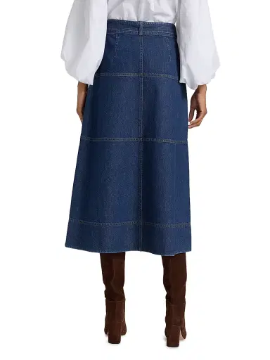 Tanya Taylor Women's Hudley Tie-Waist Denim Midi-Skirt - Classic Indigo Blue | Thumbnail 5 Tanya Taylor Women's Hudley Tie-Waist Denim Midi-Skirt - Classic Indigo Blue | Thumbnail 5
