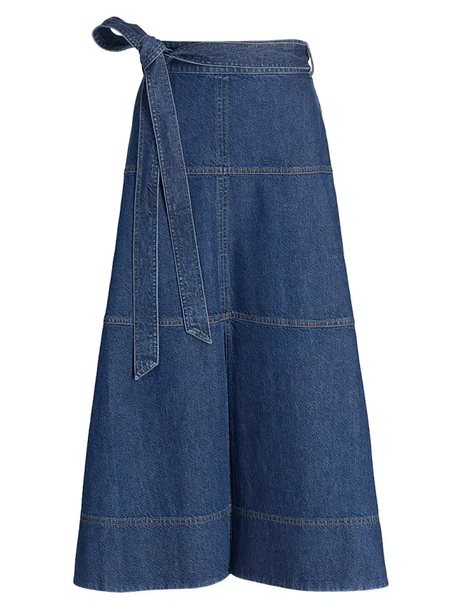 Tanya Taylor Women's Hudley Tie-Waist Denim Midi-Skirt - Classic Indigo Blue