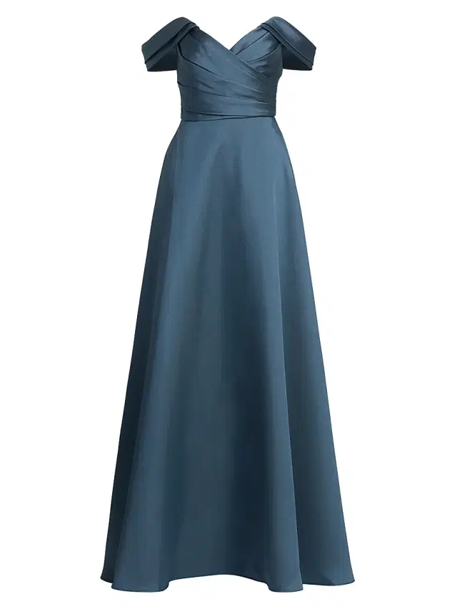 Amsale Women's Satin Off-the-Shoulder Gown - Petrol
